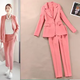 Kvinnors spårdräkter Kvinnors kostym 2022 Våren och sommaren Casual ol Professional Slim Jacket Nine Pants Pink Two-Piece