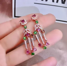 Dangle Earrings Luxurious Tassels Float Natural Multicolor Tourmaline Drop Gemstone S925 Silver Women Wedding Jewelry