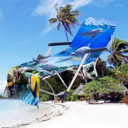 Pokrywa krzesła Wzory życia morskiego Ręczniki Słońce Cover w nadmorskiej plaży z nadrukiem oceanicznym z kieszeniami do przechowywania