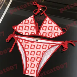 Conjunto de biquínis da moda roupa íntima sexy com estampa de letras para mulheres maiô triângulo vermelho duas cores