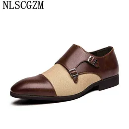 Dres Shoe Double Monk Belt Men Loafer Shoe Luxury Suit för 2022 Brown Sapato de Couro Masculino Chausure 220723