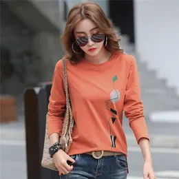 LJSXLS Plus rozmiar drukuj T koszula kobiety bawełna koreańska odzież damska wiosenne topy jesień T-z długim rękawem Tee Femme 220307