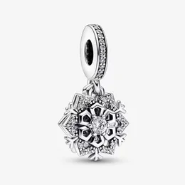 925 Sterling Silver Sparkling Snowflake Double Ciondola Charms Fit Original European Charm Bracelet Fashion Women Halloween Jewelry Accessories