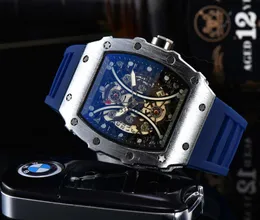 Relógio de quartzo de diamante RM de alta qualidade masculino vidro oco caixa de aço inoxidável traseira relógio de borracha preta