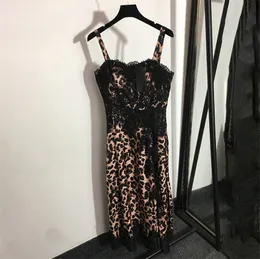 Luxus-Designer-Damenkleid, sexy Leoparden-Spitzenkleider, Vintage-Street-Style-Sling-Kleid