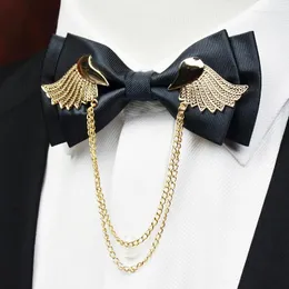 Bow Ties 2022 Designers Brand Metal Golden Wings Tie Men Double Layer Bowtie Wedding Casamento Gravata Borboleta Butterfly Wine Red