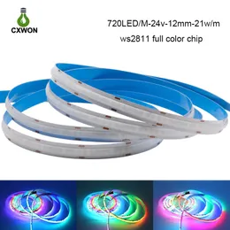 COB FOB Full Color LED Strip 24V WS2811 Colorful Smart Dream Color Magic Digital Pixel lights 720leds/m Addressable Flexible Ribbon