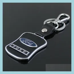 Car Key 5Pcs/Lot Leather Car Keychain Logo Key Ring Curved Shape Components Fashion Mens Waist Chain For Ford Focus 2 3 Chaveiro Dro Dhw1P