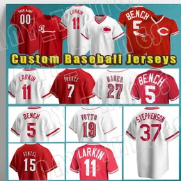 11 Barry Larkin Baseball 5 Johnny Bench 19 Joey Votto Jose Barrero Maglie Eugenio Suarez Retro Pete RoseKen Griffey Jr Tyler Stephenson Cincinnati Mike Minor