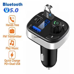 USB Chargerauto Bluetooth 5.0 FM-ZenderデュアルUSB PD PDタイプCスネルレディングオートレーダーBluetooth Microfoon Handsfree Car FMモジュレーター