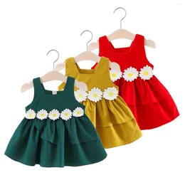 Vestidos de menina Apliques de flor de bebê Cor de cor sólida Princesa Tutu Vestido 3-36M infantil infantil infantil roupas de verão sem mangas de verão