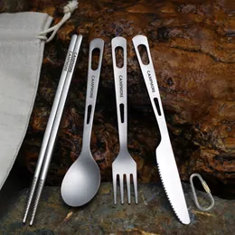 Set Posate Da Campeggio 7 Pezzi In Acciaio Inox - Kit Da Viaggio Con Coltello, Forchetta, Cucchiaio, Bacchette, Cannuccia E Spazzola, Custodia Blu - 4