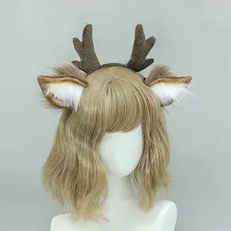 WLLHYF Cerchietto per capelli con corna di renna, per donne e bambini, per Halloween, feste, cosplay (bianco
