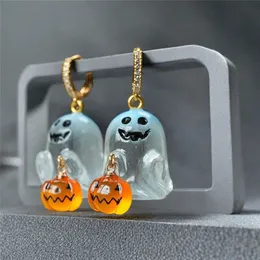 thumbnail image 2 of Rinhoo Halloween Cat Pumpkin Ear Dangle Earrings - Enamel & Crystal, Silver, Hook Closure 2 of 4