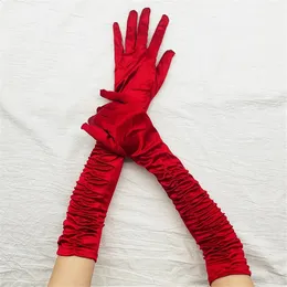 Guanti Lunghi Da Sera In Raso Rosso - Dita Al Gomito, Elasticizzati, Anni '20, Festa