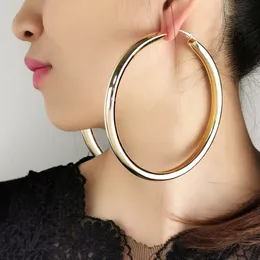 Large Statement Hoop Earrings 12CM Smooth Basketball Design Gold