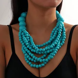 Collana da uomo a strati stile etnico Fiore in metallo Ciondolo Corda di cera Perline di legno Accessori per gioielli con catena di clavicola turchese acquista in modo economico - spedizione gratuita