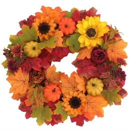 Herbst-Kürbiskranz Mit Ahornblättern - Türkranz Für Halloween & Thanksgiving