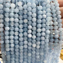 Natural Aquamarine Stone Round Beads for Jewelry Making, Bracelets