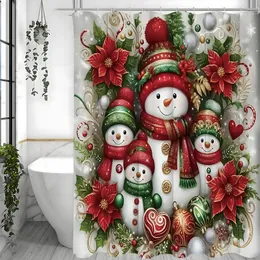 Tenda Doccia Natalizia Con Pupazzo Di Neve E Foresta Invernale - Tessuto Poliestere Con Ganci Inclusi - Decorazione Bagno A Tema Natale - 3