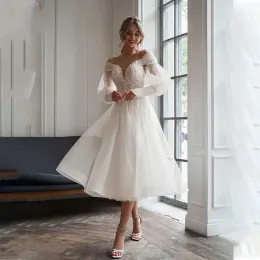 Vintage Tea Length Lace Long Sleeve Short Wedding Dress, Sheath