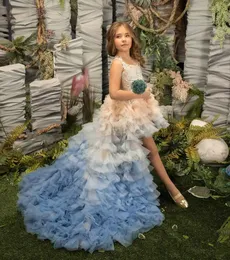 Dinjicun Flower Girl Lace Pageant Dress - Tiered Scoop Neck Wedding Party Gown
