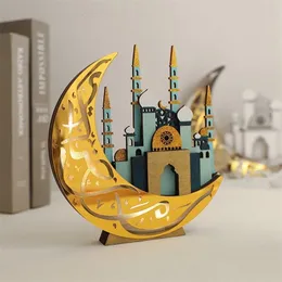 Luna LED Per Decorazione Tavolo Ramadan - Stelline E Scritte Eid Mubarak In Acrilico Dorato
