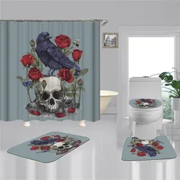 Tenda Da Doccia Rock And Roll Teschio Love Music - 60x72 Cm, Poliestere Impermeabile Con Ganci, Tema Day Of Dead