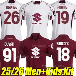 25/26 Torino Soccer Jerseys 2025 2026 SIMEONE CASADEI ADAMS ABOUKHLAL  VLASIC PELLEGRI ADAMS SAZONOV BELLANOVA FRANCO men kids kits socks sets  football