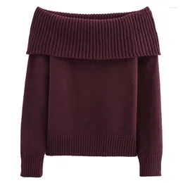 Burgundy Off Shoulder Sezane Knitwear Pullover For Women Burgundy Off Shoulder Sezane Knitwear Pullover For Women