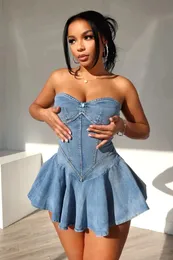 denim lounge dress Sleeveless denim dress Light denim / Medium