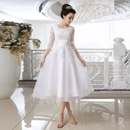 Unique Modern Short Wedding Dresses Boho Garden Tea Length Ankle Length  Wedding Dress With Half Sleeves,