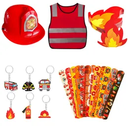 Firefighter Birthday Decoration Fireman Sam Theme Party Favors Keychains  Hat Dress Up Slap Bracelet Kids Fire Baby Shower Supply