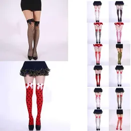 2 Paia Di Calze Alte Al Ginocchio In Pizzo E Rete Lolita | Calzini Pescatrice Con Fiocco | Accessorio Gotico Per Cosplay - 4