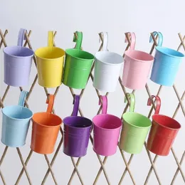 Esshogo 5 vasi da balcone sospesi per piante, fiori da appendere, vaso di erbe, secchio di ferro con gancio, vintage, piante artificiali decorative, piante grasse secchi di stampa in vaso