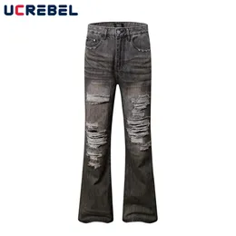 Jeans in difficoltà lavate in difficoltà graffio graffio di alto livello di  pantaloni di bagliori di denim sciolti per uomini 250823