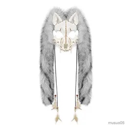 Masque Loup-garou En Fausse Fourrure Avec Pompons - Style Viking, Pour Cosplay, Halloween, Carnaval - 9