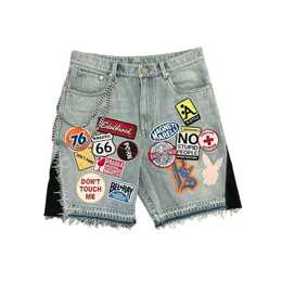 Y2K Denim Shorts For Men And Women Slim Fit, Embroidered Gothic