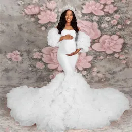 chinese dress ladies Lace V Neck Pregnant Photography Dresses Long Sleeve Elegant 2021 XL / White main image 1