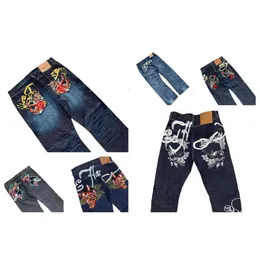 Embroidered Graphic Denim Jeans Straight Leg, High Street Style Pants for  Men