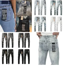 Biker Slim Dritti Distrutti Da Uomo Jeans Magri In Denim Strappato