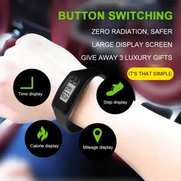 LED Pedometer Bracelet Wrist Calorie Counter 12/24H Time Display Step  Counter Watch Walking Running Pedometer for Adults Kids