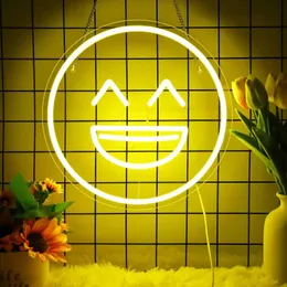 Winning Lampada LED A Effetto Neon Con Faccina Sorridente Gialla - Alimentazione USB Per Interni 26 Cm