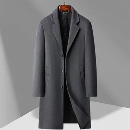 Mens Wool Blend Trench Coat: Autumn Winter Woolen Dust Coat, Japan
