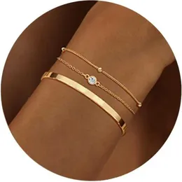 KRFY Set di Bracciale Oro Birthstone per le Donne, 14K Placcato Oro Verde Smeraldo Impilabile, Impermeabile non Appannare Dainty - Regalo di Gioielli per la Mamma Amicizia