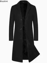 Z241004 Mens Wool Trench Coat Single Breasted Lapel Long Jacket