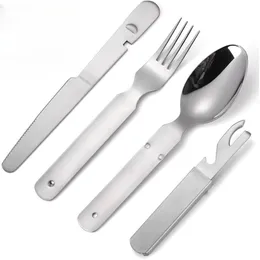 Set Posate Da Viaggio In Acciaio Inox Con Custodia - Forchetta, Coltello E Cucchiaio Riutilizzabili Per Campeggio, Picnic E Ufficio (Verde) - 4