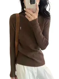 Women turtleneck logo letter embroidery long sleeve designer candy color sweaters jumpers SMLXL