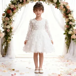 Abito da ragazza di fiore in raso di tulle e pizzo cappuccino per occasioni speciali, damigella d'onore, festa di matrimonio, spettacolo di prima comunione, servizio fotografico di Natale - Italia
