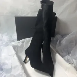 Vepose Women's Thigh High Over The Knee Boots - Suede 3.5 Inch Heel Boots With Side Zipper, Black